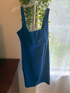 Calvin Klein Sleeveless Square-Neck Cobalt Blue Mini Dress